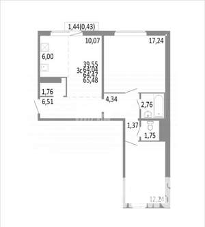 3-к квартира, вторичка, 64м2, 2/10 этаж