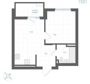 1-к квартира, вторичка, 37м2, 3/18 этаж