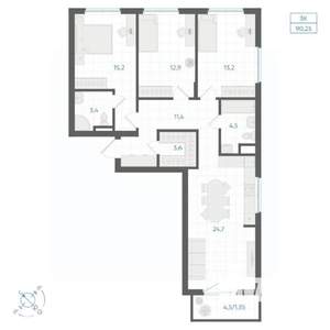 3-к квартира, вторичка, 90м2, 7/18 этаж