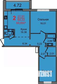 2-к квартира, строящийся дом, 64м2, 1/10 этаж