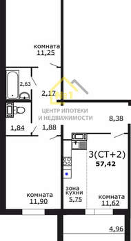 2-к квартира, вторичка, 57м2, 9/10 этаж