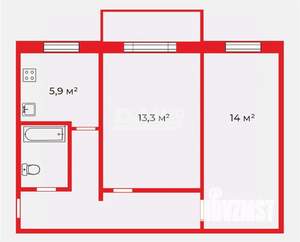 2-к квартира, вторичка, 44м2, 5/5 этаж