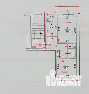 2-к квартира, вторичка, 50м2, 2/6 этаж