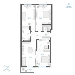 3-к квартира, вторичка, 93м2, 6/18 этаж