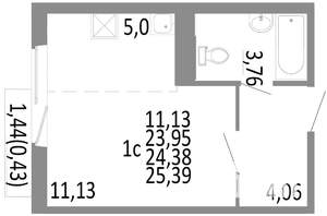 Студия квартира, строящийся дом, 24м2, 5/10 этаж