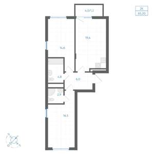 2-к квартира, вторичка, 65м2, 13/14 этаж