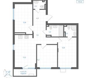 3-к квартира, вторичка, 80м2, 4/18 этаж