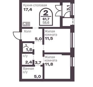 2-к квартира, вторичка, 59м2, 8/8 этаж