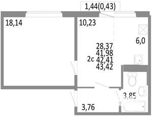 2-к квартира, строящийся дом, 42м2, 7/10 этаж