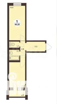 1-к квартира, сданный дом, 40м2, 16/20 этаж