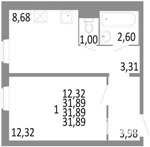 1-к квартира, строящийся дом, 32м2, 2/10 этаж