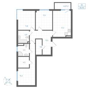 3-к квартира, вторичка, 87м2, 6/9 этаж