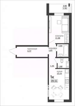 1-к квартира, вторичка, 40м2, 9/10 этаж