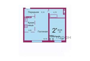 2-к квартира, вторичка, 41м2, 1/10 этаж