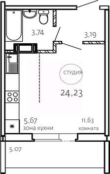 Студия квартира, строящийся дом, 24м2, 1/10 этаж