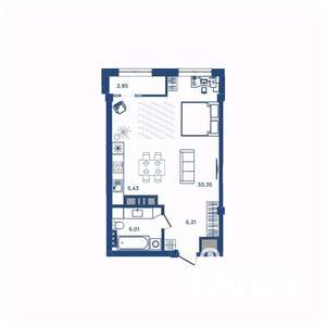 1-к квартира, вторичка, 51м2, 5/23 этаж