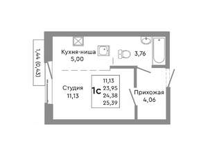 Студия квартира, строящийся дом, 24м2, 6/10 этаж