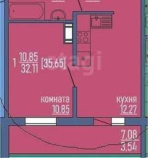 1-к квартира, вторичка, 32м2, 3/10 этаж