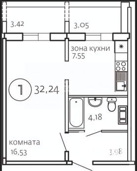 1-к квартира, вторичка, 32м2, 5/10 этаж
