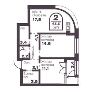 2-к квартира, вторичка, 60м2, 9/24 этаж