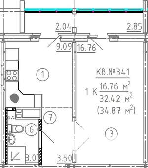 1-к квартира, вторичка, 37м2, 9/17 этаж