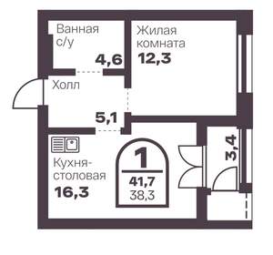 1-к квартира, вторичка, 38м2, 4/8 этаж