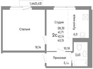 2-к квартира, строящийся дом, 42м2, 8/10 этаж