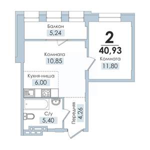 2-к квартира, вторичка, 41м2, 7/10 этаж