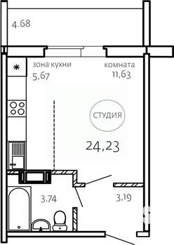 Студия квартира, строящийся дом, 24м2, 3/10 этаж