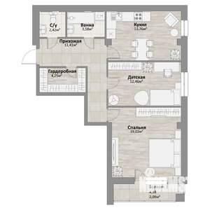 2-к квартира, вторичка, 67м2, 3/16 этаж