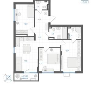 3-к квартира, вторичка, 80м2, 4/18 этаж