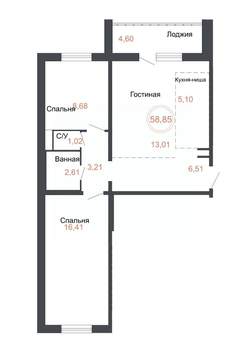 3-к квартира, вторичка, 59м2, 13/17 этаж