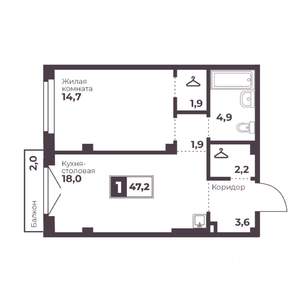 1-к квартира, строящийся дом, 47м2, 8/18 этаж