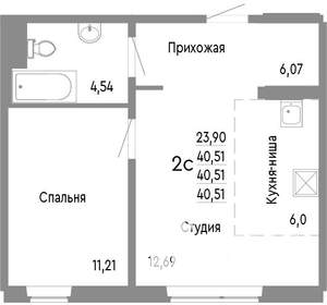 2-к квартира, строящийся дом, 41м2, 2/10 этаж