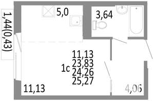 Студия квартира, строящийся дом, 24м2, 4/10 этаж