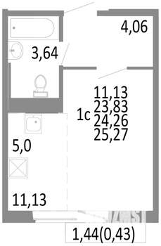 1-к квартира, строящийся дом, 24м2, 5/10 этаж