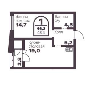 1-к квартира, вторичка, 43м2, 2/24 этаж