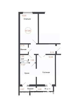 2-к квартира, вторичка, 68м2, 11/16 этаж