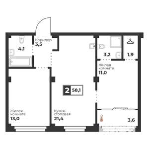 2-к квартира, вторичка, 58м2, 2/18 этаж