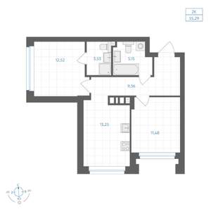 2-к квартира, вторичка, 55м2, 23/30 этаж