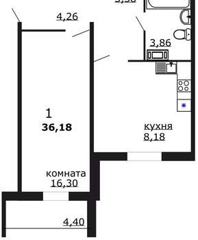 1-к квартира, вторичка, 36м2, 6/18 этаж