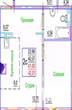 1-к квартира, вторичка, 41м2, 5/10 этаж