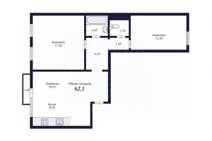 2-к квартира, вторичка, 61м2, 2/10 этаж