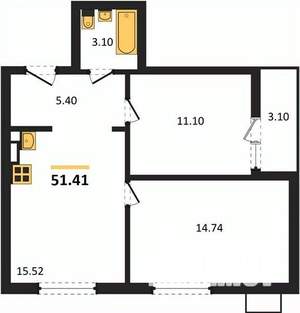 2-к квартира, вторичка, 51м2, 2/10 этаж