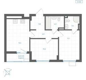 2-к квартира, вторичка, 51м2, 2/18 этаж