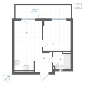 1-к квартира, вторичка, 41м2, 1/18 этаж