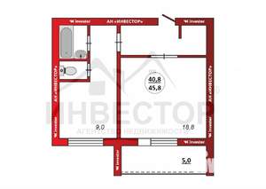 1-к квартира, вторичка, 41м2, 2/10 этаж