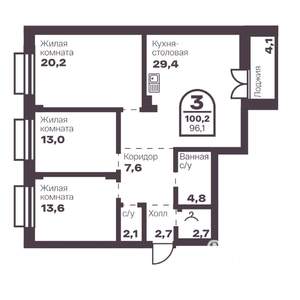 3-к квартира, вторичка, 96м2, 3/24 этаж