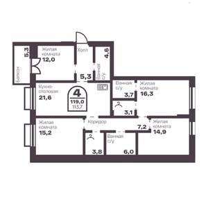 4-к квартира, вторичка, 114м2, 7/24 этаж