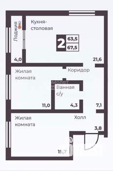 2-к квартира, вторичка, 68м2, 7/10 этаж